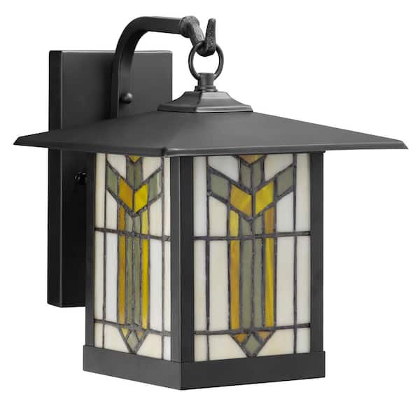 Craftsman Style 1-Light Oil Rubbed Bronze Outdoor Stained Glass Wall Lantern Sconce