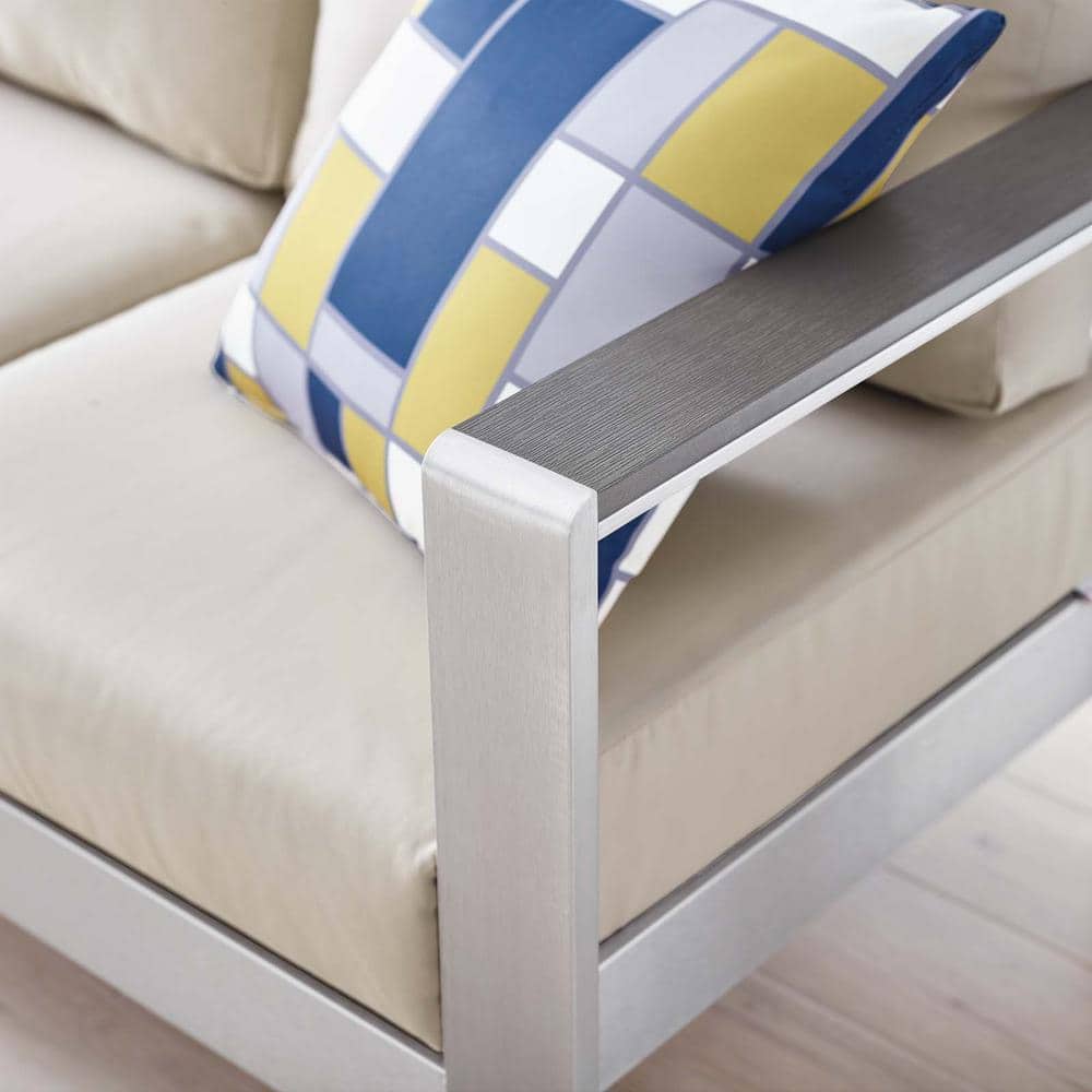 Modern Silver Beige Aluminum Outdoor Patio Sofa with Cushions