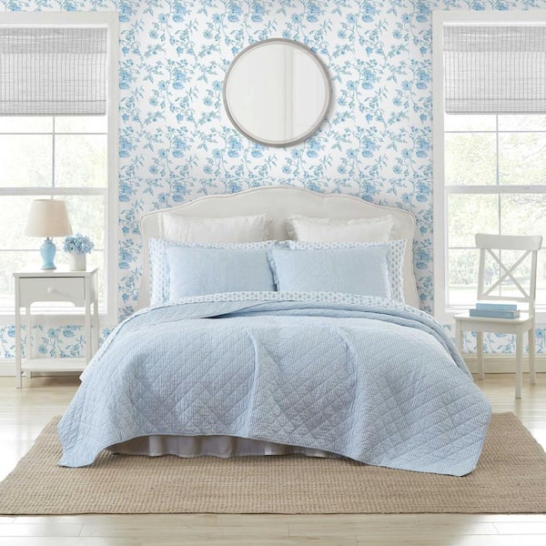 Oxford 2-Piece Blue Reversible 100% Cotton Twin Quilt Set
