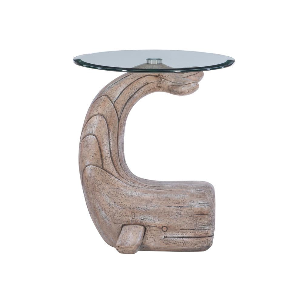 Willis Whale 20 in. Distressed Whitewash Specialty Glass End Table - thumbnail 2