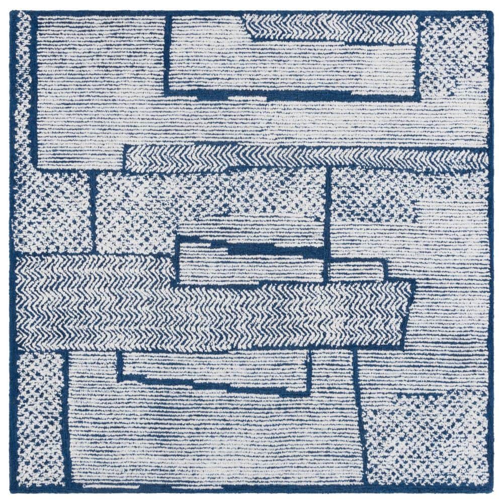 Abstract 6 ft. x 6 ft. Ivory/Navy Geometric Abstract Square Area Rug