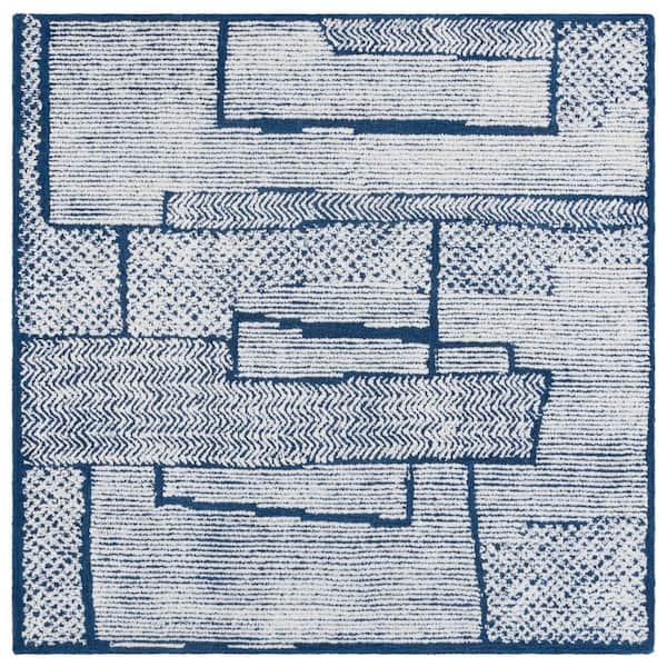 SAFAVIEH Abstract 6 ft. x 6 ft. Ivory/Navy Geometric Abstract square Area Rug