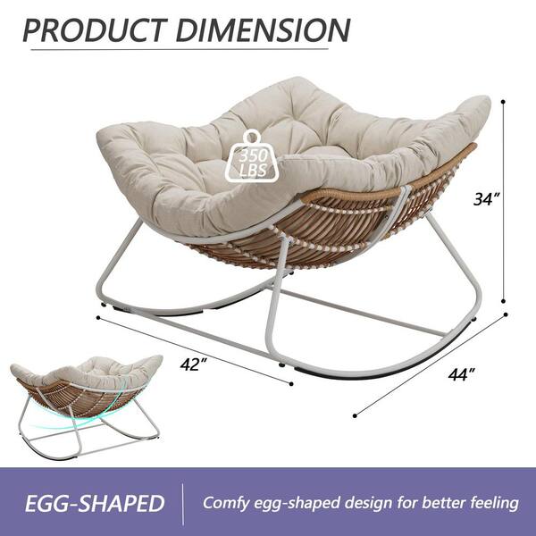 Sudzendf White Metal Oversized Outdoor Rocking Chair Papasan