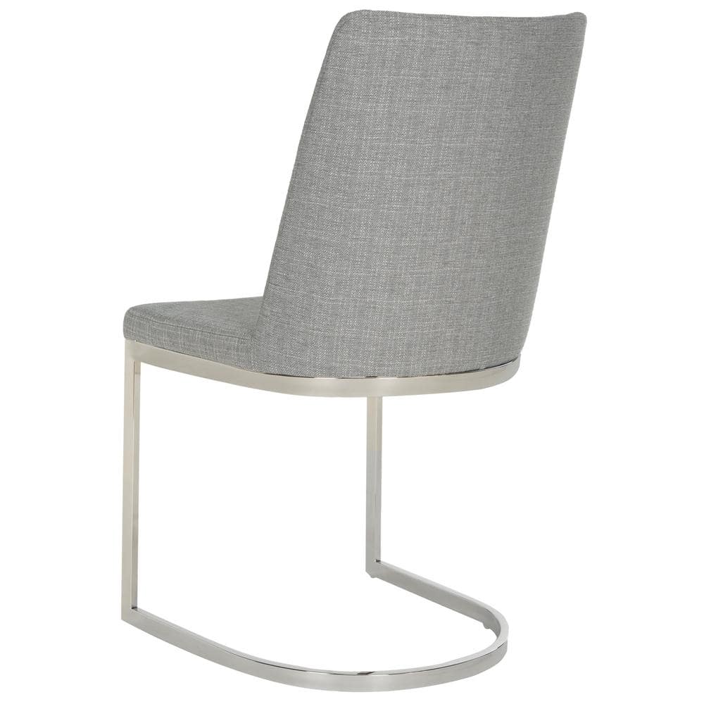 Chic Gray Linen & Polished Chrome Metal Side Chair