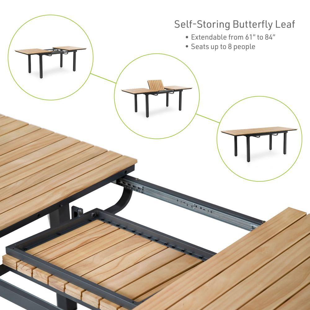 84" Teak and Rattan Outdoor Dining Set with Beige Cushions