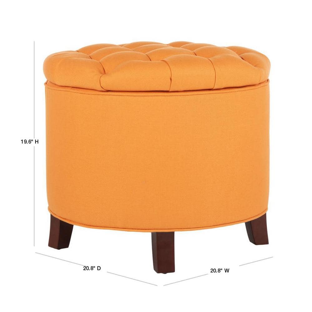 Tangerine Round Tufted Storage Ottoman with Oak Legs