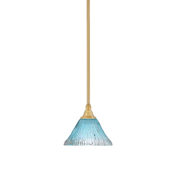 Unbranded Sparta 100-Watt 1-Light New Age Brass Shaded Pendant Light Mini Pendant with Teal Crystal Glass and No Bulb Included