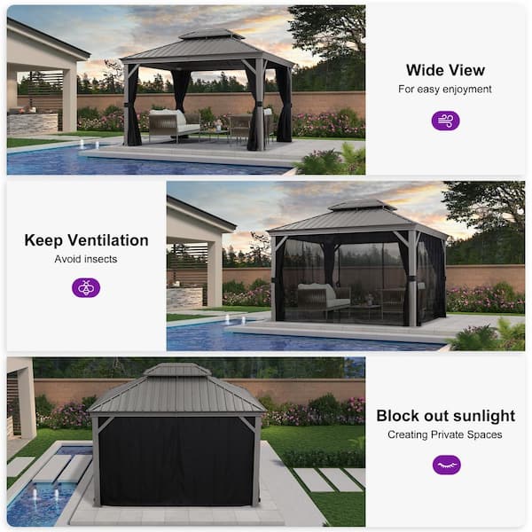 PURPLE LEAF 10 ft.x 12 ft.Light Gray Luxury Patio Outdoor Gazebo