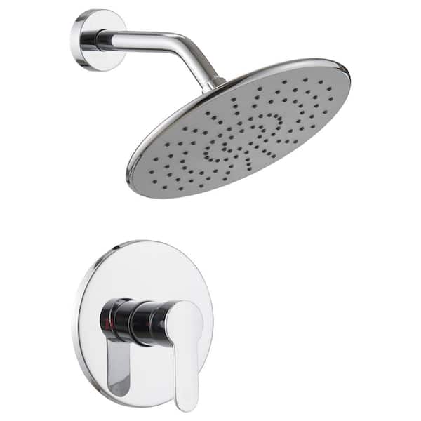 BWE Single Handle 1-Spray Square Shower Faucet Set 2.5 GPM with High Pressure Shower Head in. Chrome (Valve Included)