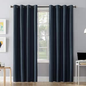 Duran Navy Blue Polyester Solid 50 in. W x 84 in. L Noise Cancelling Grommet Blackout Curtain (Single Panel)