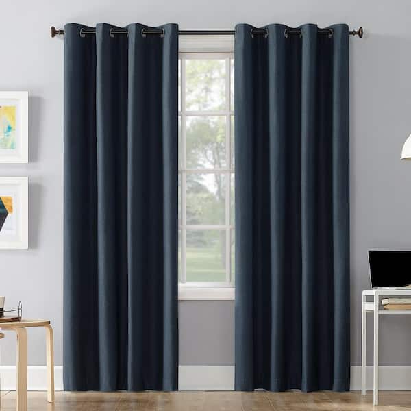Sun Zero Duran Navy Blue Polyester Solid 50 in. W x 84 in. L Noise Cancelling Grommet Blackout Curtain (Single Panel)