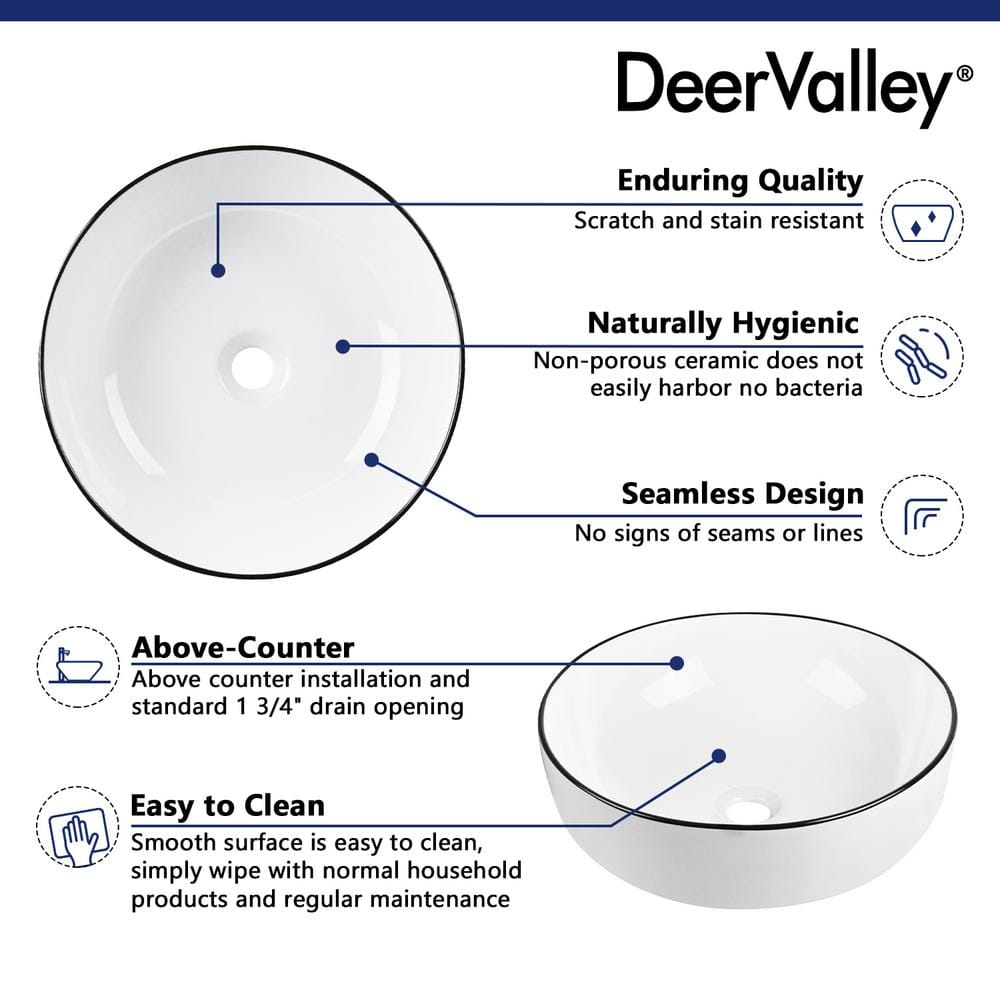 Symmetry 16'' White Ceramic Circular Vessel Bathroom Sink
