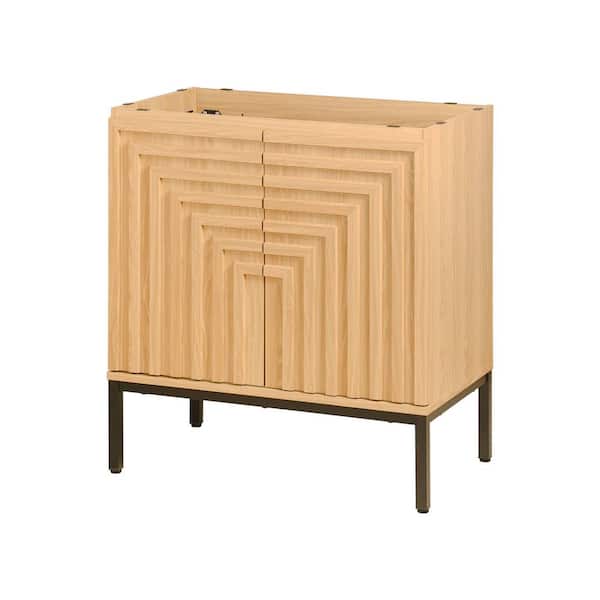 Rowan 30 in. W x 18 in. D x 33 in. H Geometric Modern Transitional 2-Shelf Bath Vanity Cabinet without Top in Oak