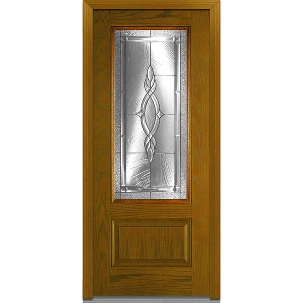 MMI Door 36 in. x 80 in. Brentwood Right-Hand 3/4 Lite 1-Panel Classic Stained Fiberglass Oak Prehung Front Door