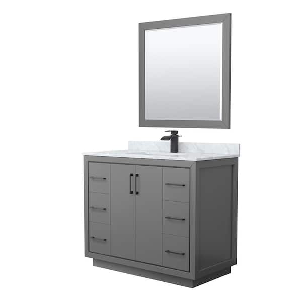 Wyndham Collection Icon 42 in. W x 22 in. D x 35 in. H Single Bath Vanity in Dark Gray with White Carrara Marble Top