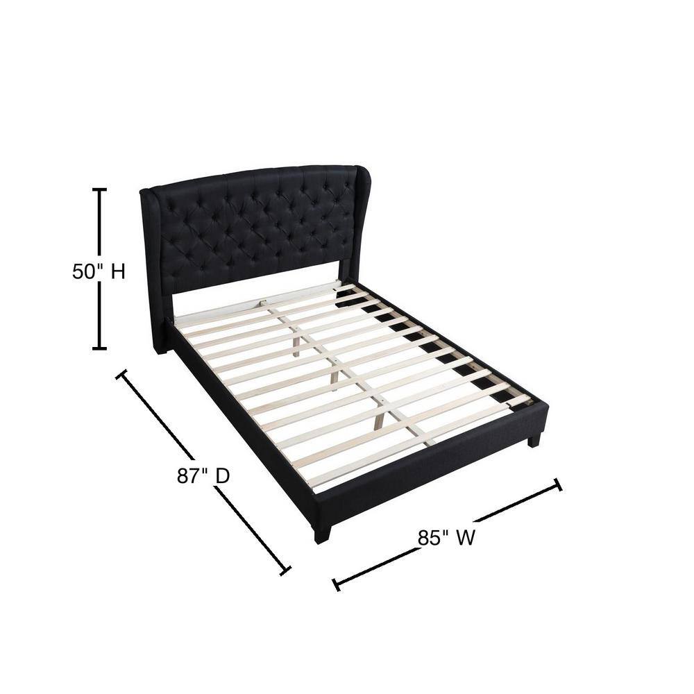 King Size Wingback Linen Upholstered Bed with Tufted Headboard