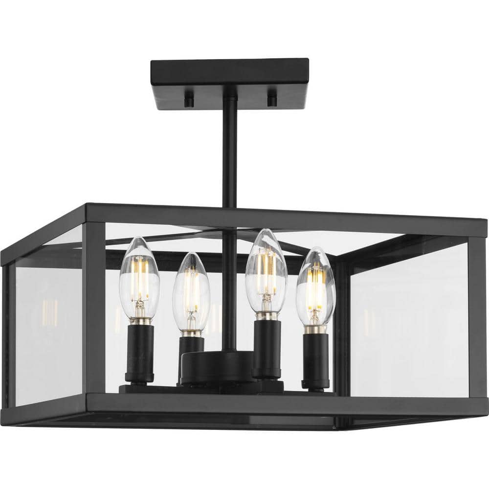 Hillcrest Matte Black 4-Light Semi-Flush Mount with Clear Glass