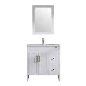 31.5 in. W x 17.7 in. D x 33.5 in. H Single Sink Bath Vanity in White with Ceramic Top and Mirror Gold