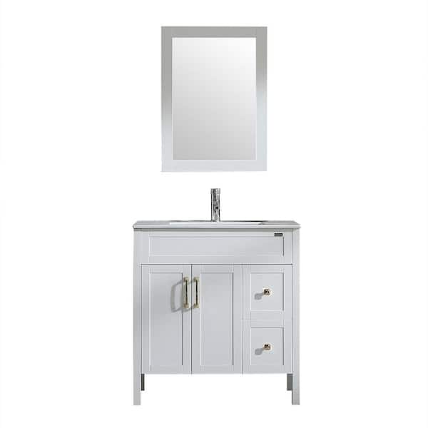 Flynama 32 in. W x 18 in. D x 33.5 in. H Bath Vanity in White with Vanity Top in White with White Basin and Mirror