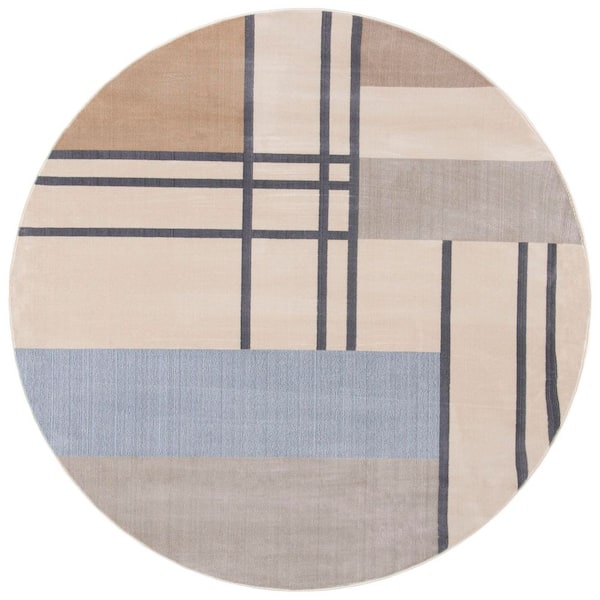 Orwell 3 ft. x 3 ft. Ivory/Taupe Abstract Geometric Round Area Rug