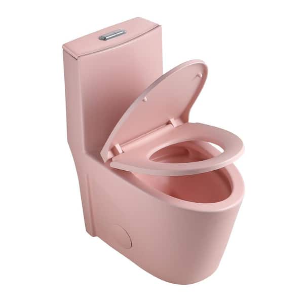 Dual Flush 0.88/1.2 GPF Elongated Standard 1 Piece Toilet in Glossy White with Soft Closing Seat Side Holes