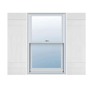 14 in. W x 43 in. H Vinyl Exterior Joined Board and Batten Shutters Pair in White
