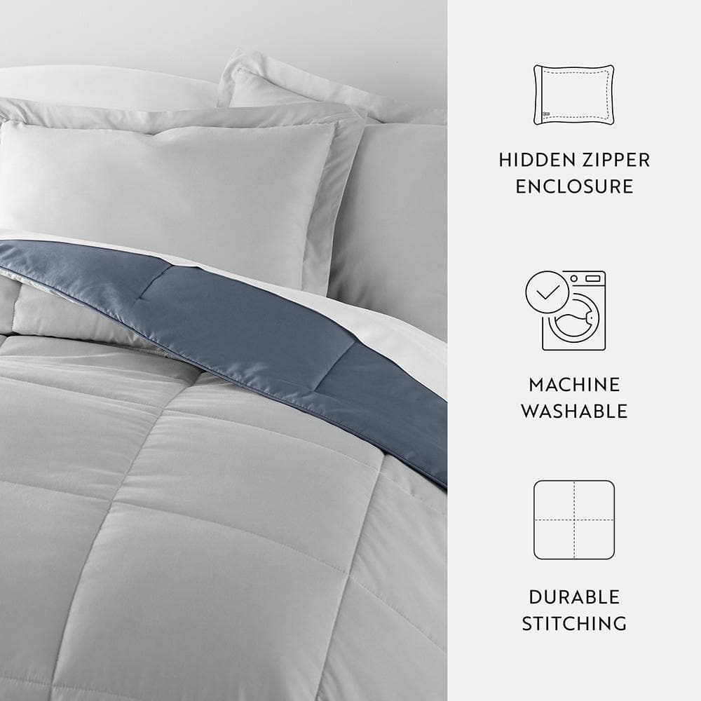 Twin Stone and Light Gray Reversible Down Alternative Comforter Set