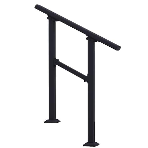 NVNOO 26.5 in. Black 2 Step Stair Handrail for Outdoor Steps, Seniors Hand Rails and Indoor Stair (1-pack)