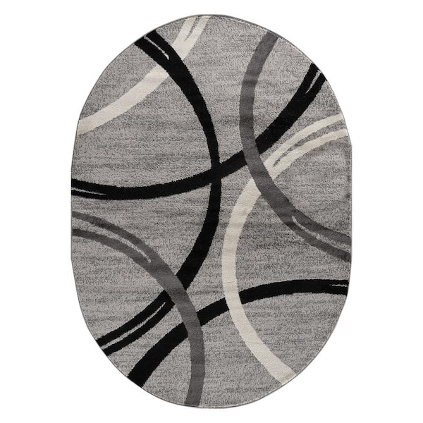 WRG Toscana Gray 5 ft. x 7 ft. Modern Abstract Circles Indoor Oval Area Rug