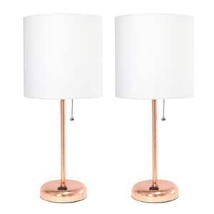 19.5 in. 2 Pack White Table Desk Lamp Set for Bedroom with Charging Outlet