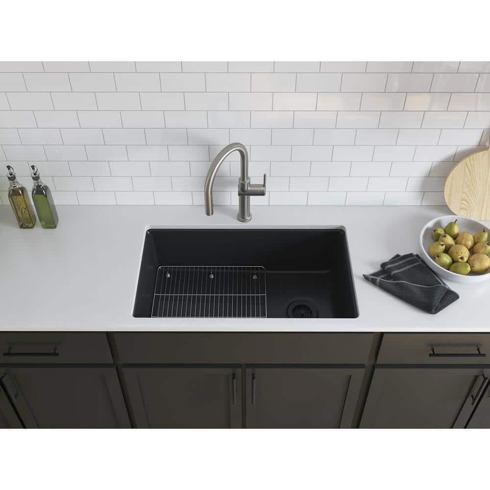 Matte Black 33" Stone Drop-In Single-Bowl Kitchen Sink