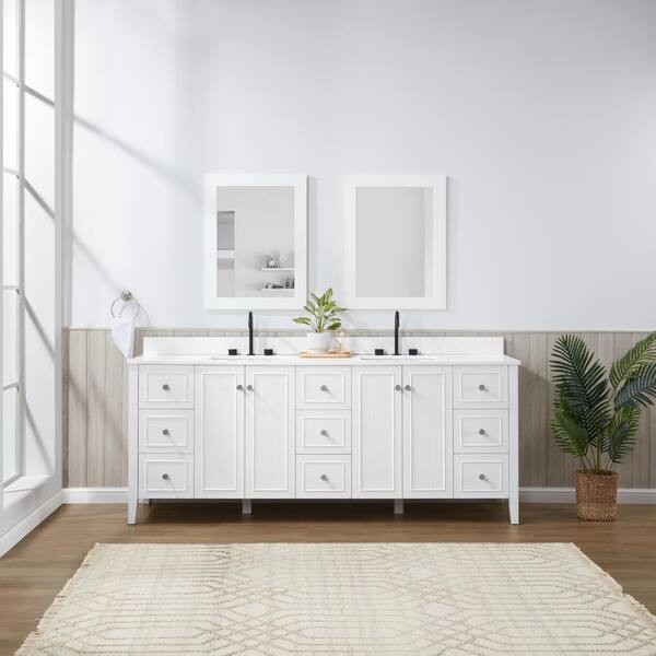 Lille 84 in. x W x 22 in. D x 35 in. H Double Sink Bath Vanity in White with Solid White Quartz Top