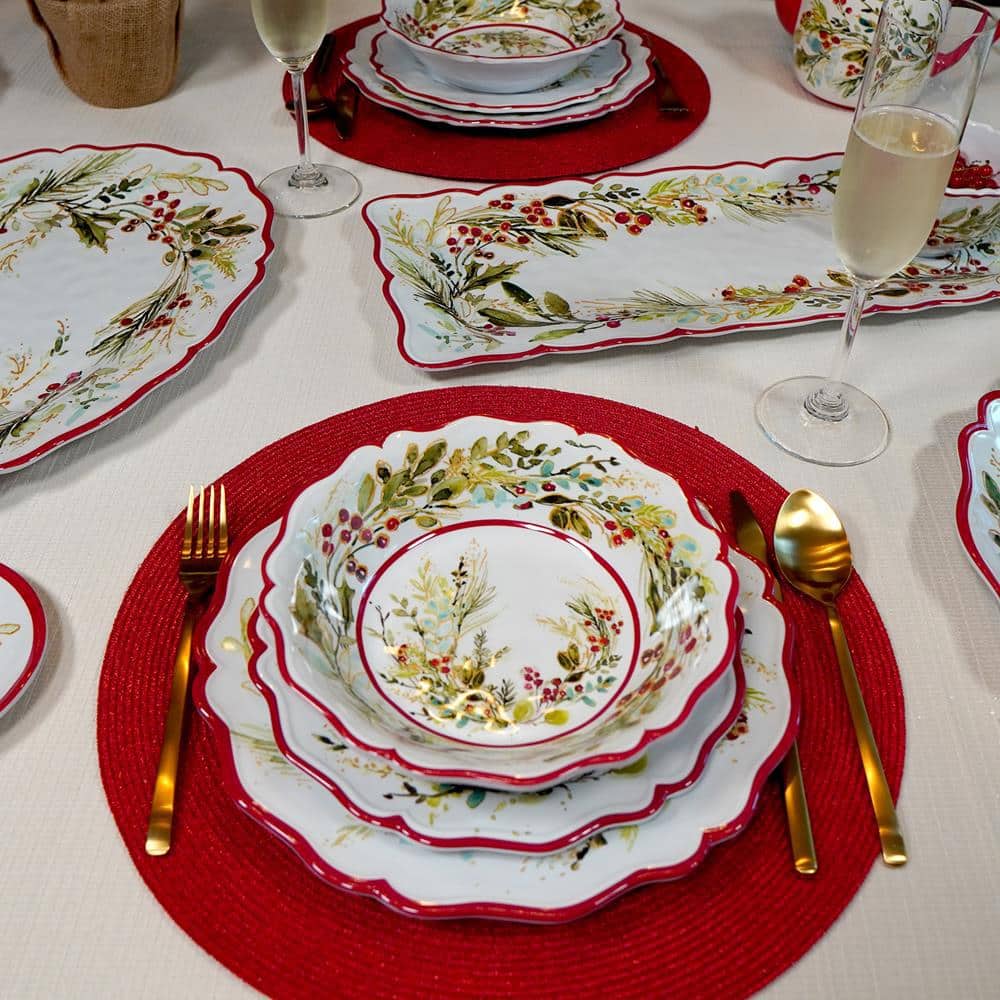 Christmas Gatherings 12-Piece Melamine Holiday Dinnerware Set