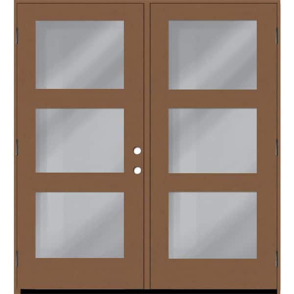 Regency 72 in. x 80 in. Modern 3L Equal Clear Glass AutumnWheat RHOS Stained Fiberglass Retro Patio Door w/6"Jamb
