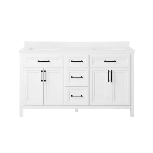 Mayfield 60 in. Double Sink White Bath Vanity with White Engineered Stone Top (Assembled)
