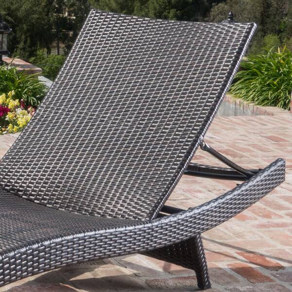 Noble House Salem Multi-Brown 1-Piece Wicker Outdoor Chaise Lounge with