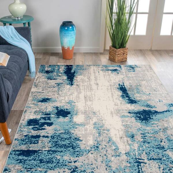 World Rug Gallery Distressed Modern Abstract Area Rug - Blue 5' x 7