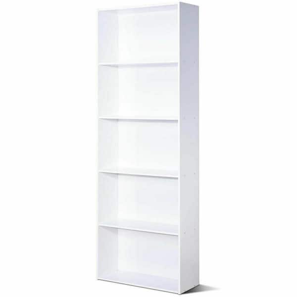Costway 67 in. White Wood 5-shelf Standard Bookcase with Storage