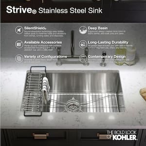Strive Undermount Farmhouse Apron Front Stainless Steel 36 in. Single Basin Kitchen Sink with Basin Rack