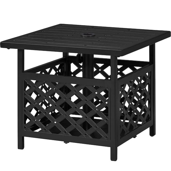 Unbranded Black Metal Outdoor Side Table with Umbrella Hole
