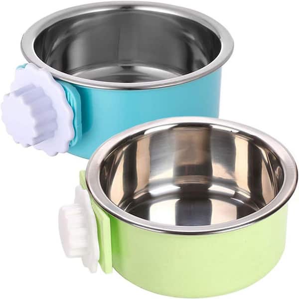 Removable Stainless Steel Hanging Pet Kennel Cage Bowl Food and Water Feeder Coop Cup for Puppy Cat Rabbit 2-Pack