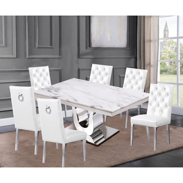 Best Quality Furniture Ada 7-Piece White Marble Top with Stainless