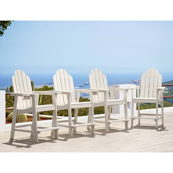 OrangeOne Hampton White Plastic Patio Tall Adirondack Chair Weather Resistant Outdoor Bar Stool with Cup Holder (Set of 4)
