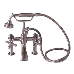 3-Handle Rim Mounted Claw Foot Tub Faucet with Elephant Spout and Hand Shower in Brushed Nickel