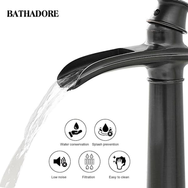 Waterfall Single Hole Single Handle Bathroom Vessel Sink Faucet with Pop-Up Drain Assembly in Matte Black