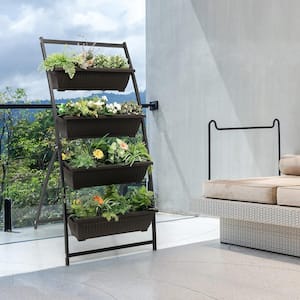 5 ft. 4-Tier Black Metal Vertical Raised Garden Bed Elevated Planter Box with 4 Container Boxes