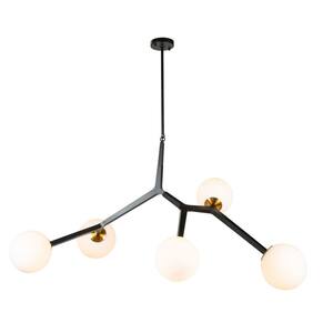Ravello 5-Light Black and Harvest Brass Pendant with Glass Shade