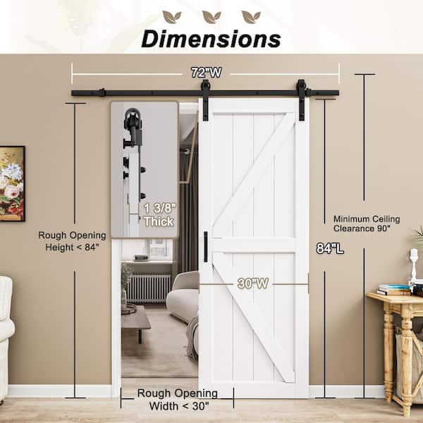 30 in. x 84 in. Paneled Off White Primed Without Soft Close MDF British K Shape MDF Sliding Barn Door with Hardware Kit