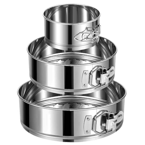 Stainless Steel Cake Pan, Leakproof & Nonstick, 4" 7" 9" Round Cake Molds with 50 Pcs Paper Liners & 7 Pcs