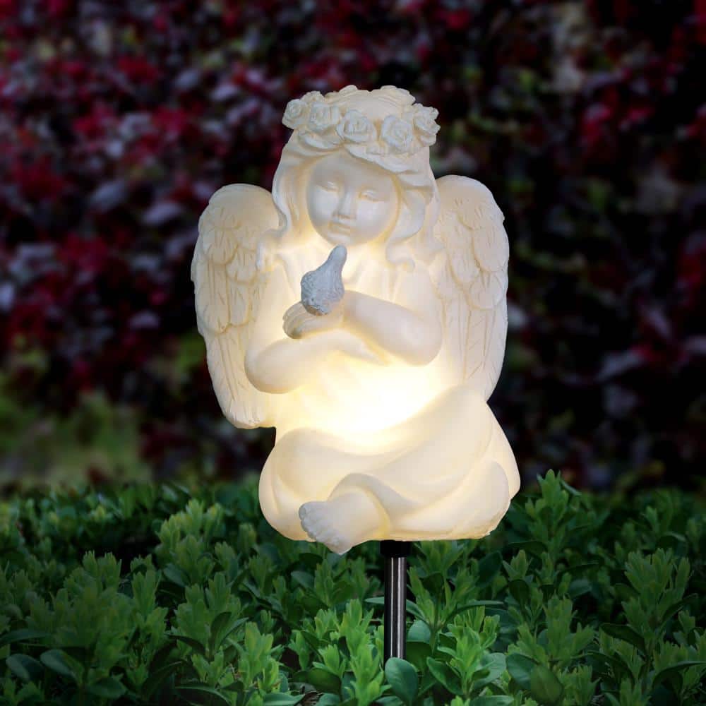 Solar Little Girl Angel Resin Garden Stake with LED Light